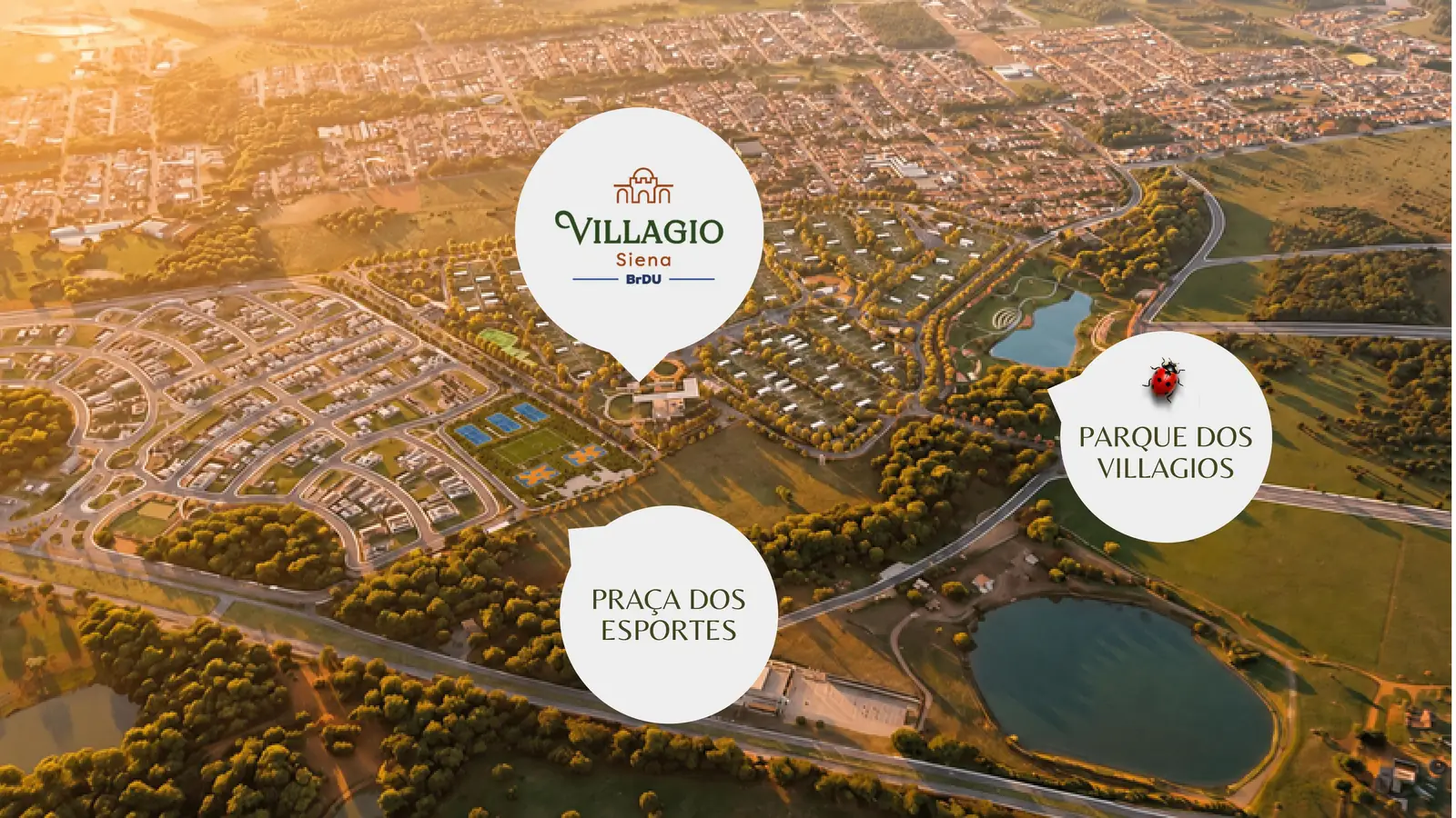 Mapa ilustrativo da região dos Villagios com o parque e a praça